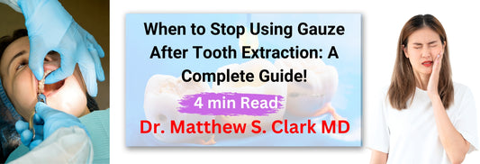 Close-up of gauze being used after tooth extraction to control bleeding
