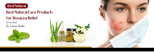 Natural face products for rosacea, including aloe vera, green tea, and ginkgo biloba, shown in soothing skincare routines to reduce redness and inflammation. Botanical ingredients helping to calm sensitive skin.